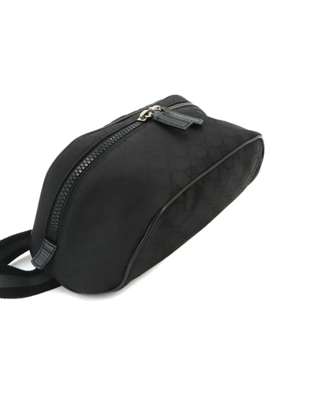 Gucci GG Nylon Crossbody Waist Bag Leather Black Silver